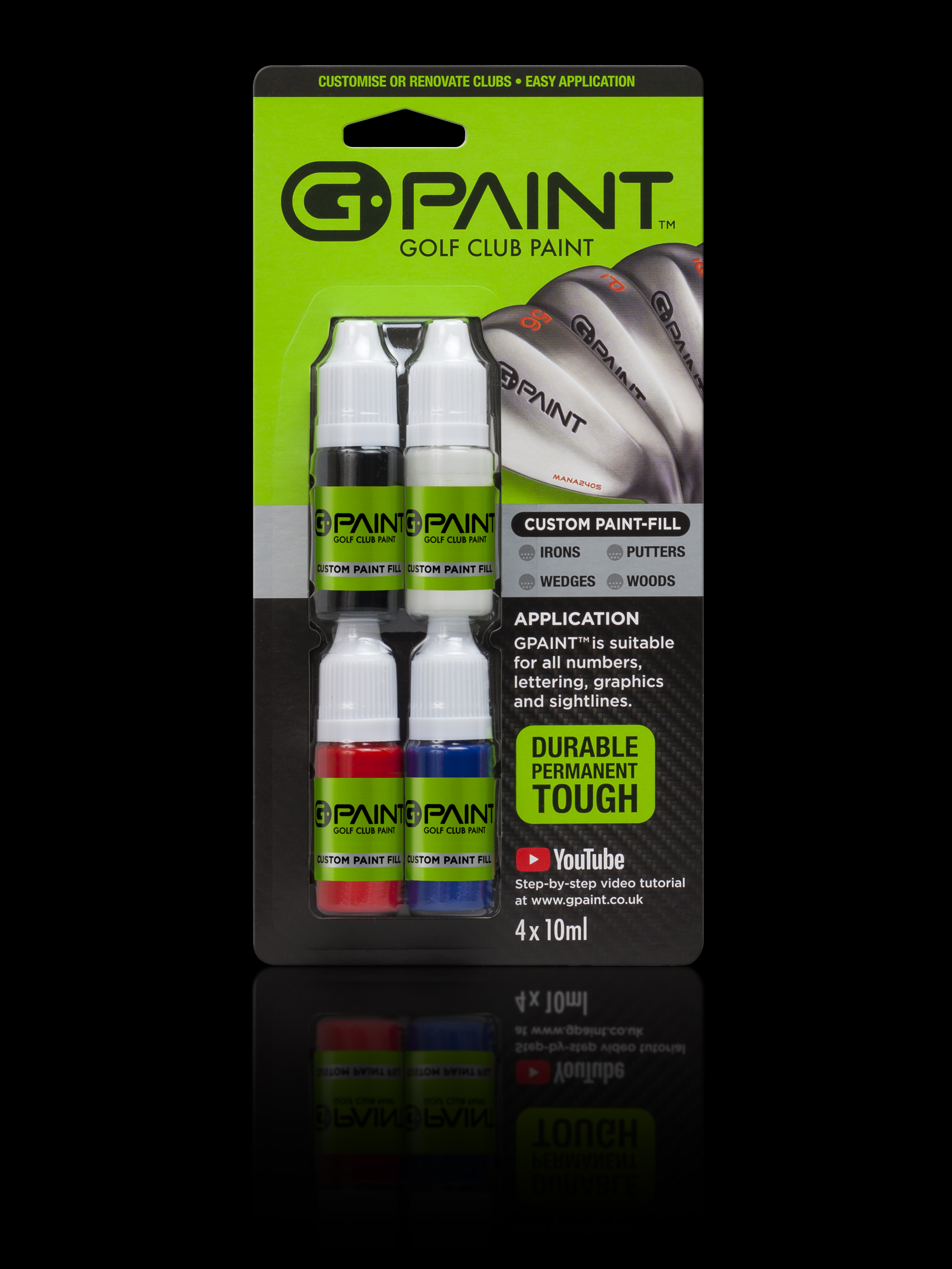 GPAINT_4 PACK FRONT BK-W-R-B ON BLK